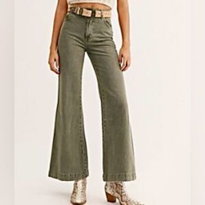 Free People Rolla's East Coast Flare Jeans in Big Sur Green